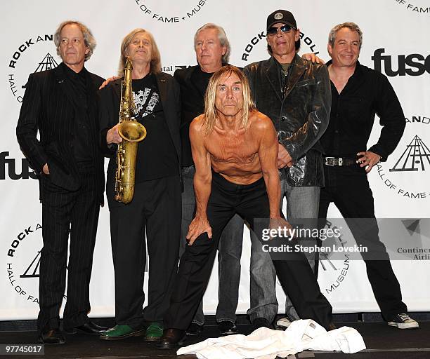 Inductees Scott Thurston, Steve Mackay, James Williamson , Iggy Pop , Scott Asheton and Mike Watt of The Stooges attend the 25th Annual Rock and Roll...