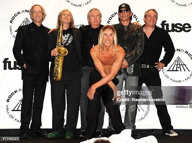 Inductees Scott Thurston, Steve Mackay, James Williamson , Iggy Pop , Scott Asheton and Mike Watt of The Stooges attend the 25th Annual Rock and Roll...