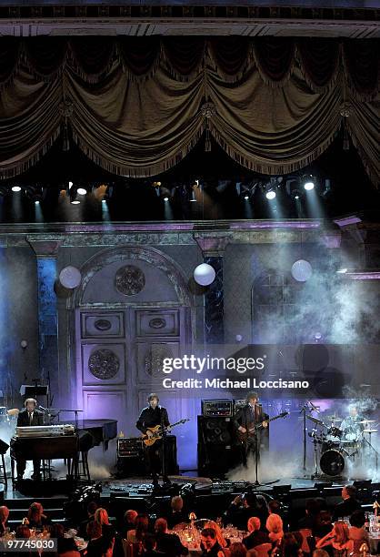 Trey Anastasio and Phish onstage at the 25th Annual Rock And Roll Hall of Fame Induction Ceremony at the Waldorf=Astoria on March 15, 2010 in New...