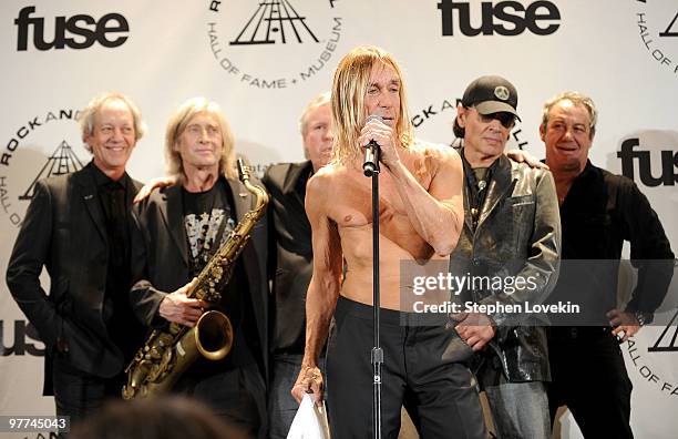 Inductees Scott Thurston, Steve Mackay, James Williamson , Iggy Pop , Scott Asheton and Mike Watt of The Stooges attend the 25th Annual Rock and Roll...