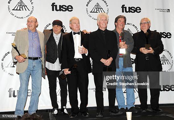 Musician Steven Van Zandt poses with Inductees Bernie Calvert, Allan Clarke, Graham Nash, Bernie Calvert and Eric Haydock of The Hollies at the 25th...