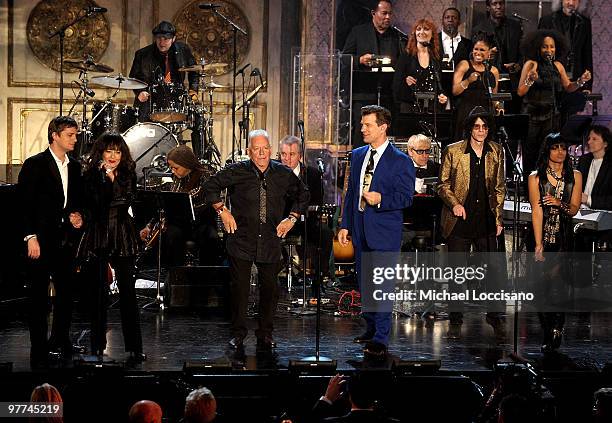 Rob Thomas, Ronnie Spector, Eric Burdon, Chris Isaak, Peter Wolf and Fefe Dobson onstage at the 25th Annual Rock And Roll Hall of Fame Induction...