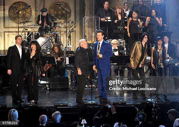 Rob Thomas, Ronnie Spector, Eric Burdon, Chris Isaak, Peter Wolf and Fefe Dobson onstage at the 25th Annual Rock And Roll Hall of Fame Induction...