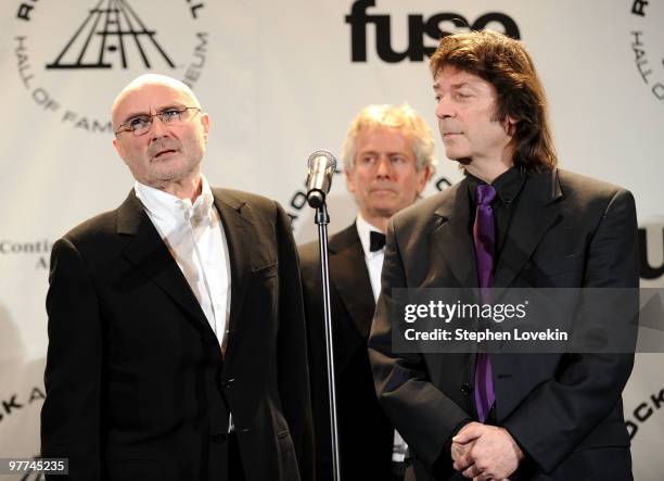 Inductee Phil Collins, Tony Banks and Steve Hackett of Genesis attend the 25th Annual Rock And Roll Hall of Fame Induction Ceremony at the...