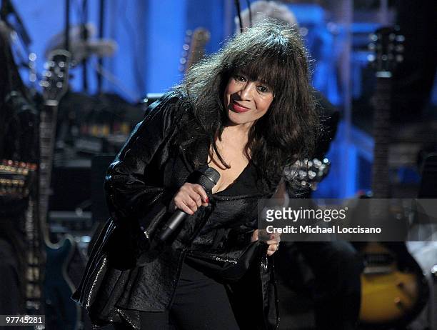 Musician Ronnie Spector onstage at the 25th Annual Rock And Roll Hall of Fame Induction Ceremony at the Waldorf=Astoria on March 15, 2010 in New York...