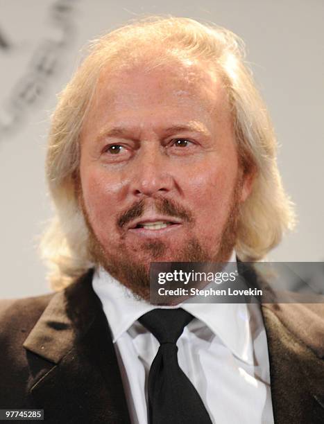 Musician Barry Gibb of The Bee Gees attends the 25th Annual Rock And Roll Hall of Fame Induction Ceremony at the Waldorf=Astoria on March 15, 2010 in...