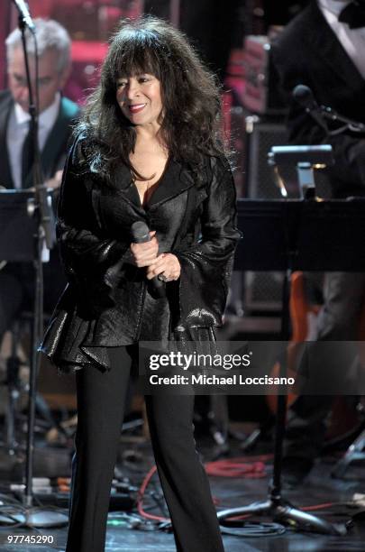 Musician Ronnie Spector onstage at the 25th Annual Rock And Roll Hall of Fame Induction Ceremony at the Waldorf=Astoria on March 15, 2010 in New York...