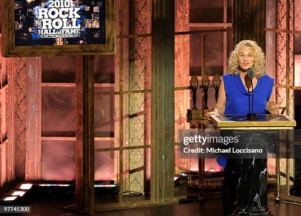 Carole King onstage at the 25th Annual Rock And Roll Hall of Fame Induction Ceremony at the Waldorf=Astoria on March 15, 2010 in New York City.