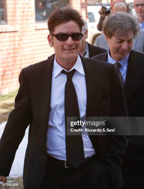 Charlie Sheen arrives for a hearing on domestic violence charges at the Pitkin County Courthouse on March 15, 2010 in Aspen, Colorado.