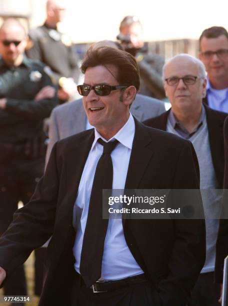 Charlie Sheen arrives for a hearing on domestic violence charges at the Pitkin County Courthouse on March 15, 2010 in Aspen, Colorado.