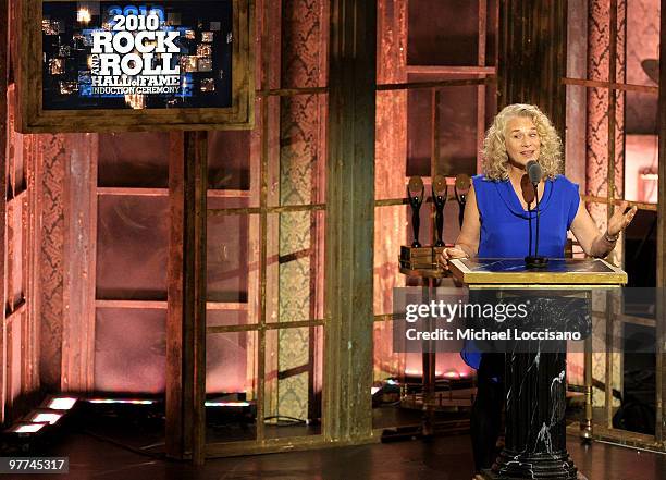 Carole King onstage at the 25th Annual Rock And Roll Hall of Fame Induction Ceremony at the Waldorf=Astoria on March 15, 2010 in New York City.