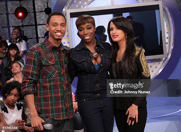 Estelle visits BET's "106 & Park" with hosts Terrence J. And Rocsi at BET Studios on March 15, 2010 in New York City.