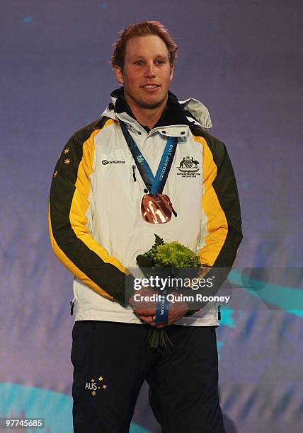 Bronze medalist Cameron Rahles-Rahbula of Australia during the medal ceremony for the Men's Standing Slalom on Day 4 of the 2010 Vancouver Winter...