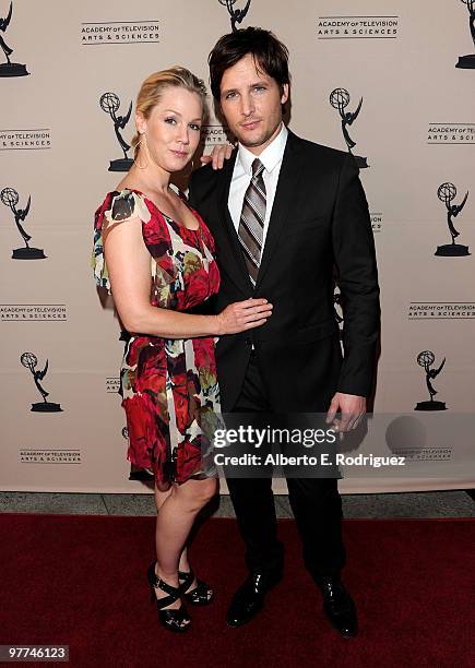 Actress Jennie Garth and actor Peter Facinelli arrive at the Academy of Television Arts & Sciences' Evening with "Nurse Jackie" on March 15, 2010 in...