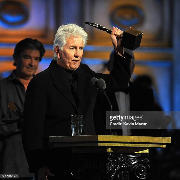 Graham Nash on stage at the 25th Annual Rock and Roll Hall of Fame Induction Ceremony at The Waldorf=Astoria on March 15, 2010 in New York, New York.