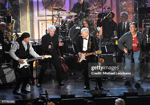 Musician Steven Van Zandt performs with Graham Nash, Allan Clarke and Terry Sylvester of the Hollies onstage at the 25th Annual Rock And Roll Hall of...