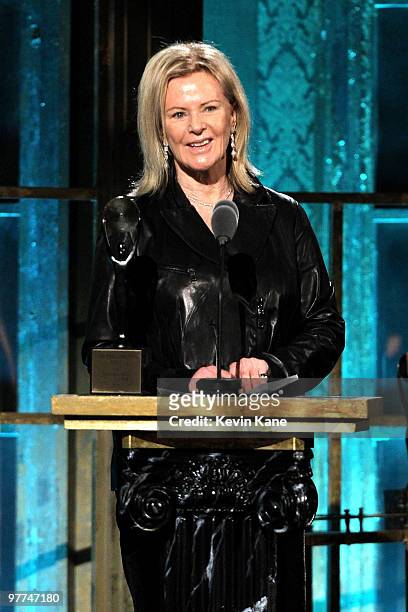 Anni-Frid Prinsessan Reuss of ABBA speaks onstage at the 25th Annual Rock and Roll Hall of Fame Induction Ceremony at Waldorf=Astoria on March 15,...