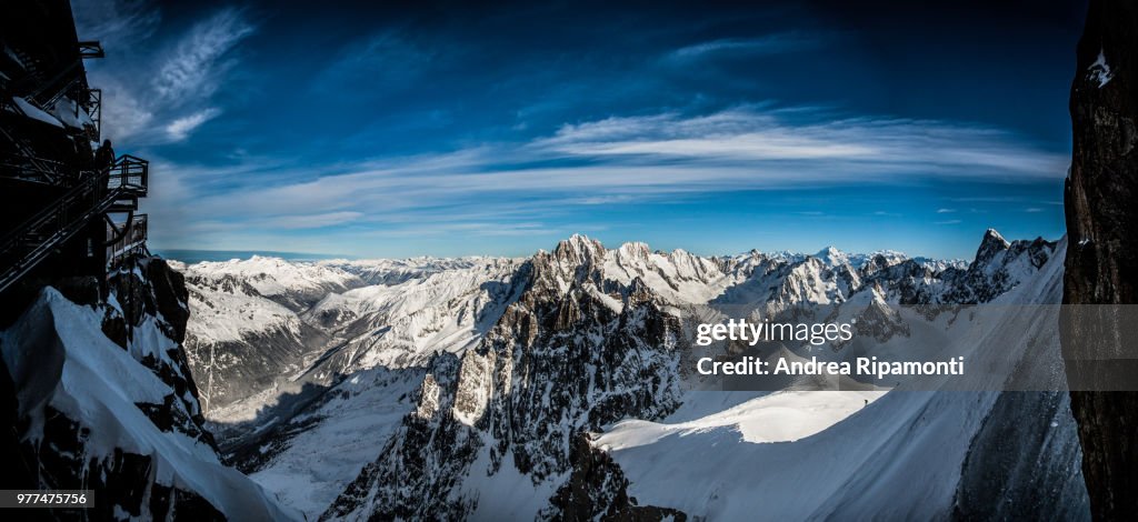Mountain range in snow, Chamonix-Mont-Blanc, Upper Savoy, France