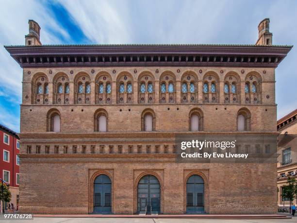 facade of la lonja building, zaragoza, aragon, spain. - leaded glass stock-fotos und bilder