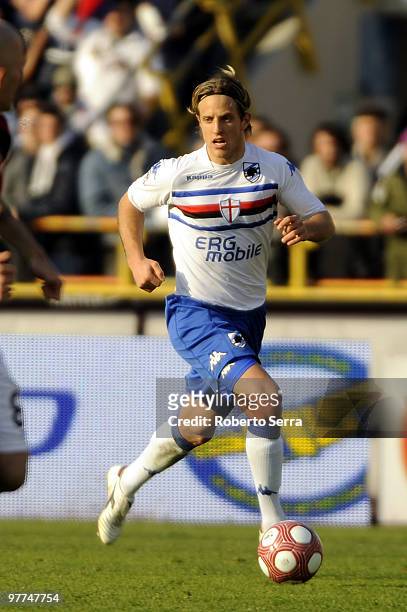 Reto Ziegler of Sampdoria in action during the Serie A match between Bologna FC and UC Sampdoria at Stadio Renato Dall'Ara on March 14, 2010 in...