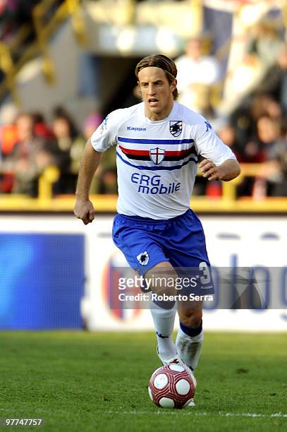Reto Ziegler of Sampdoria in action during the Serie A match between Bologna FC and UC Sampdoria at Stadio Renato Dall'Ara on March 14, 2010 in...