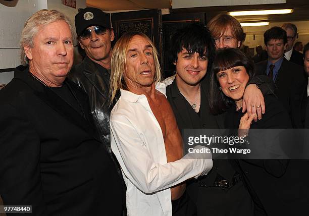Exclusive* Inductees James Williamson, Scott Asheton, Iggy Pop with Billie Joe Armstrong and Trey Anastasio attend the 25th Annual Rock and Roll Hall...