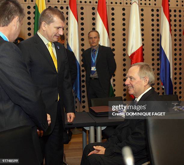 Slovenian Interior Minister Dragutin Mate talk with Germann Federal Minister of the Interior Wolfgang Schaeuble before an Informal meeting of...