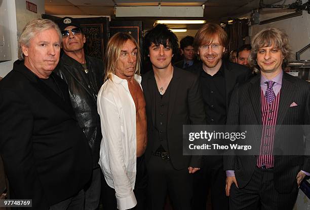 Exclusive* Inductees James Williamson, Scott Asheton, Iggy Pop of The Stooges with Billie Joe Armstrong, Trey Anastasio and Mike Gordon attend the...