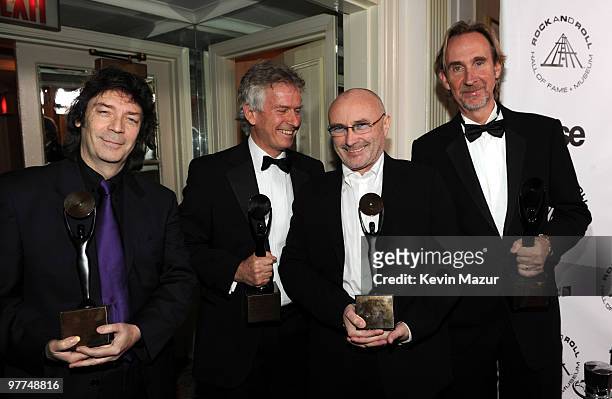 Exclusive* Steven Hackett, Tony Banks, Phil Collins and Mike Rutherford of Genesis attends the 25th Annual Rock and Roll Hall of Fame Induction...