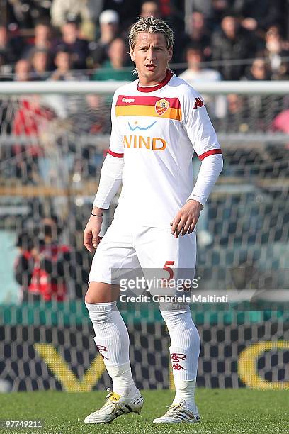 Philippe Mexes of AS Roma in action during the Serie A match between AS Livorno Calcio and AS Roma at Stadio Armando Picchi on March 14, 2010 in...