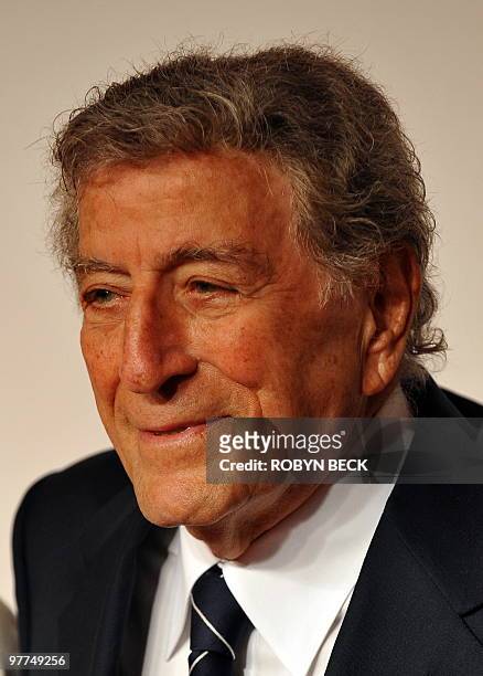 Singer Tony Bennett arrives for the Musicares Person of the Year Dinner honoring Neil Young, in Los Angeles, California on January 29, 2010. AFP...