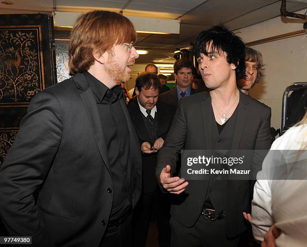 Exclusive* Trey Anastasio of Phish and Billie Joe Armstrong of Green Day attends the 25th Annual Rock and Roll Hall of Fame Induction Ceremony at The...