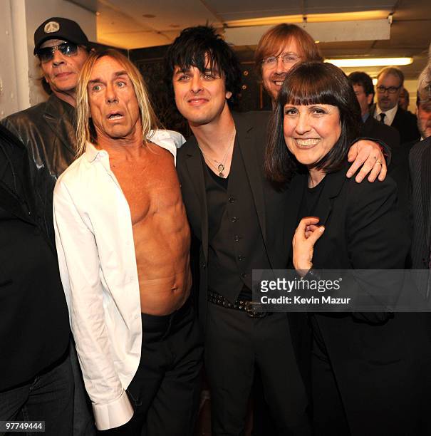 Exclusive* Iggy Pop, Billie Joe Armstrong of Green Day and Lisa Robinson attends the 25th Annual Rock and Roll Hall of Fame Induction Ceremony at The...