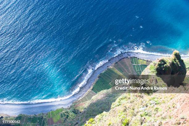 looking down from cabo girao cliff, camara de lobos, madeira, portugal - camara de photos stock pictures, royalty-free photos & images