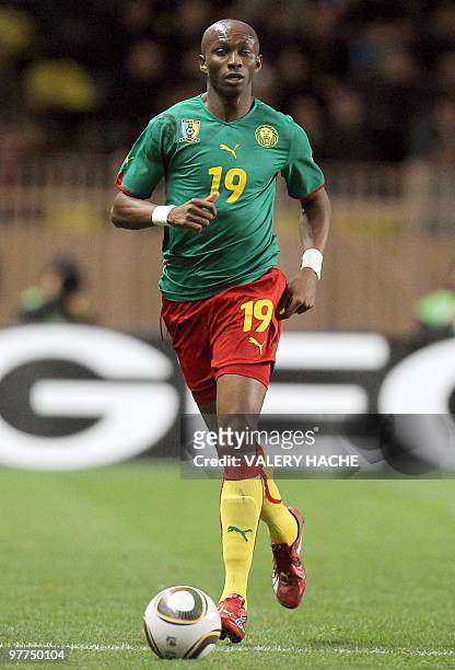 Cameroon's Stephane Mbia controls the ball during their friendly football match Italy vs Cameroon, on March 3, 2010 at Louis II stadium in Monaco....