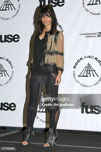 Singer Fefe Dobson attends the 25th Annual Rock and Roll Hall of Fame Induction Ceremony at Waldorf=Astoria on March 15, 2010 in New York, New York.