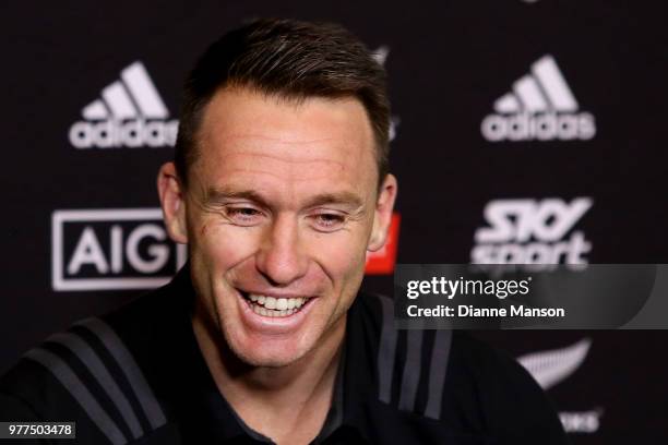 Ben Smith of the All Blacks speaks to the media during a New Zealand All Blacks press conference on June 18, 2018 in Dunedin, New Zealand.