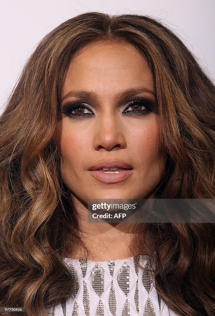 Presenter Jennifer Lopez poses in the ph