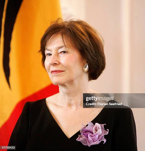 Eva Luise Koehler poses for a picture during the Federal Cross Of Merit ceremony at Bellevue Castle on March 16, 2010 in Berlin, Germany.