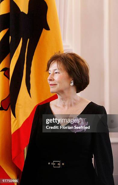 Eva Luise Koehler poses for a picture during the Federal Cross Of Merit ceremony at Bellevue Castle on March 16, 2010 in Berlin, Germany.