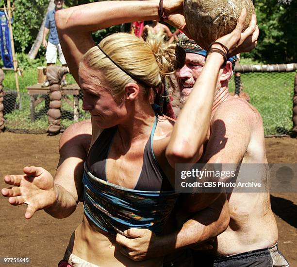 Tom Westman and Candice Woodcock, during the reward challenge, "Schmergenbrawl" during the fifth episode of SURVIVOR: HEROES VS. VILLAINS, Thursday,...