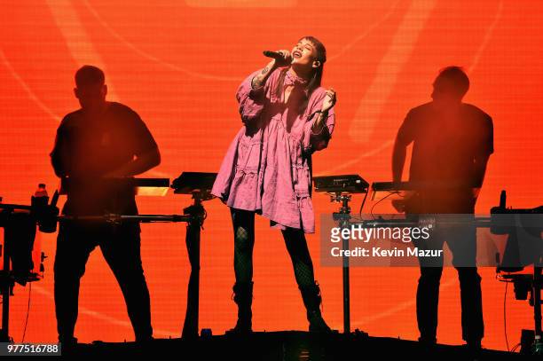 Naomi Wild performs onstage with ODESZA during the 2018 Firefly Music Festival on June 17, 2018 in Dover, Delaware.