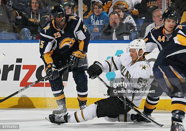 Mike Ribeiro of the Dallas Stars skates against Michael Grier of the Buffalo Sabres at the HSBC Arena on March 10, 2010 in Buffalo, New York.