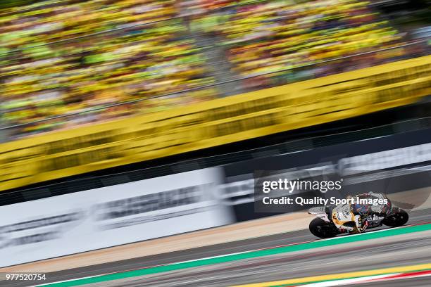 Karel Abraham of Czech Republic and Angel Nieto Team rides during MotoGP race of Catalunya at Circuit de Catalunya on June 17, 2018 in Montmelo,...