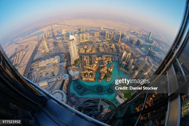 view of city from burj khalifa, dubai, united arab emirates - dubai burj khalifa stock pictures, royalty-free photos & images