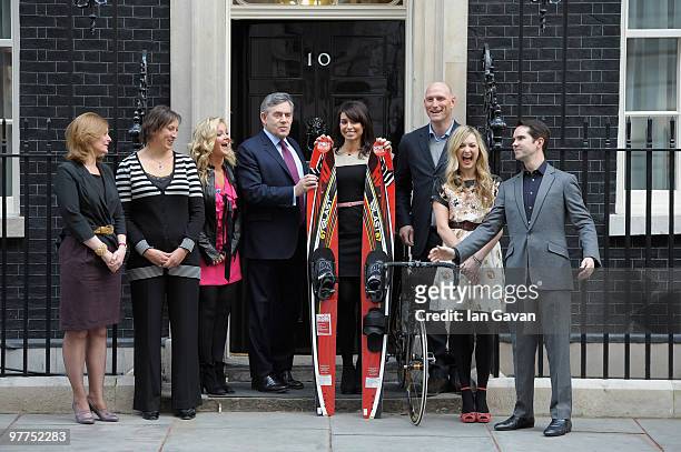 Sarah Brown, Miranda Hart, Helen Skelton, Prime Minister Gordon Brown, Christine Bleakley, Lawrence Dallaglio, Fearne Cotton and Jimmy Carr pose for...
