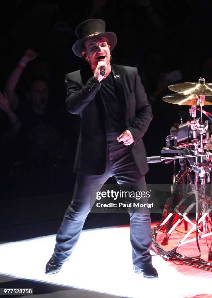 Bono of U2 performs during the eXPERIENCE + iNNOCENCE TOUR at the Capital One Arena on June 17, 2018 in Washington, DC.