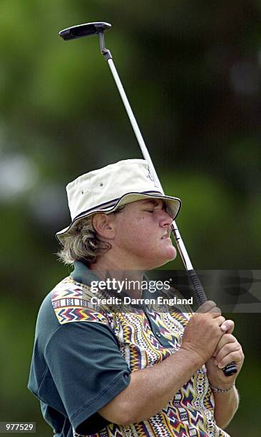 Corinne Dibnah of Australia reacts after missing a birdie putt on the 16th green during the second round at the ANZ Australian Ladies Masters Golf at...