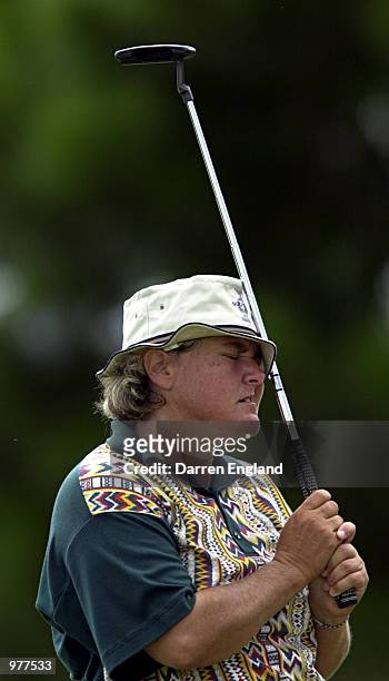 Corinne Dibnah of Australia reacts after missing a birdie putt on the 16th green during the second round at the ANZ Australian Ladies Masters Golf at...