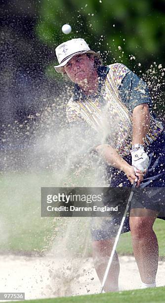 Corinne Dibnah of Australia hits out of a bunker on the 2nd green during the second round at the ANZ Australian Ladies Masters Golf at Royal Pines...